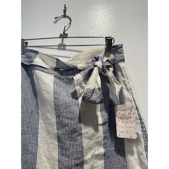 Free People Women’s Size 12 Striped Linen Wrap Skirt Coastal Boho Resort Beach - Picture 3 of 6